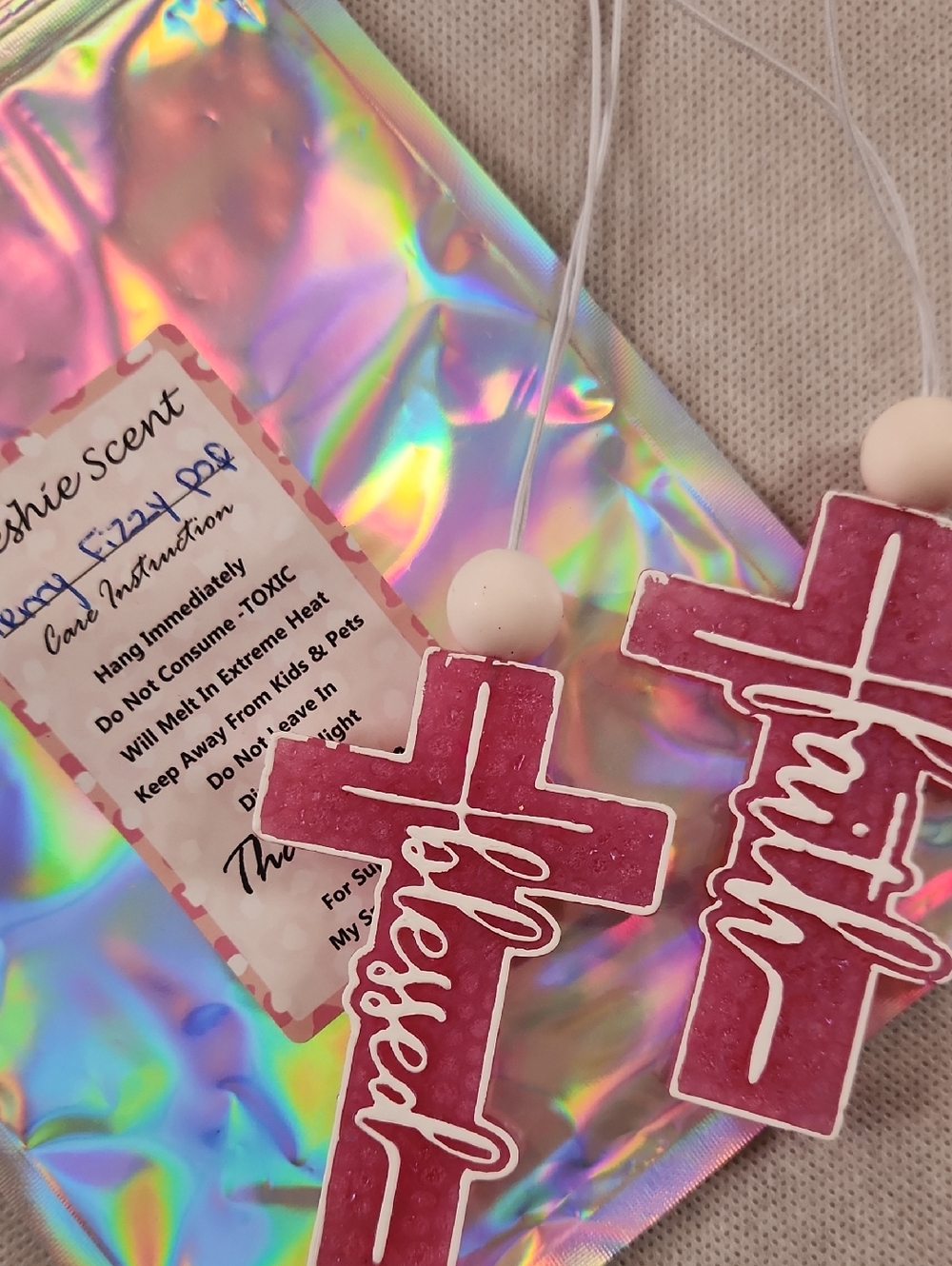 Pink Cross Hanging Air Freshener